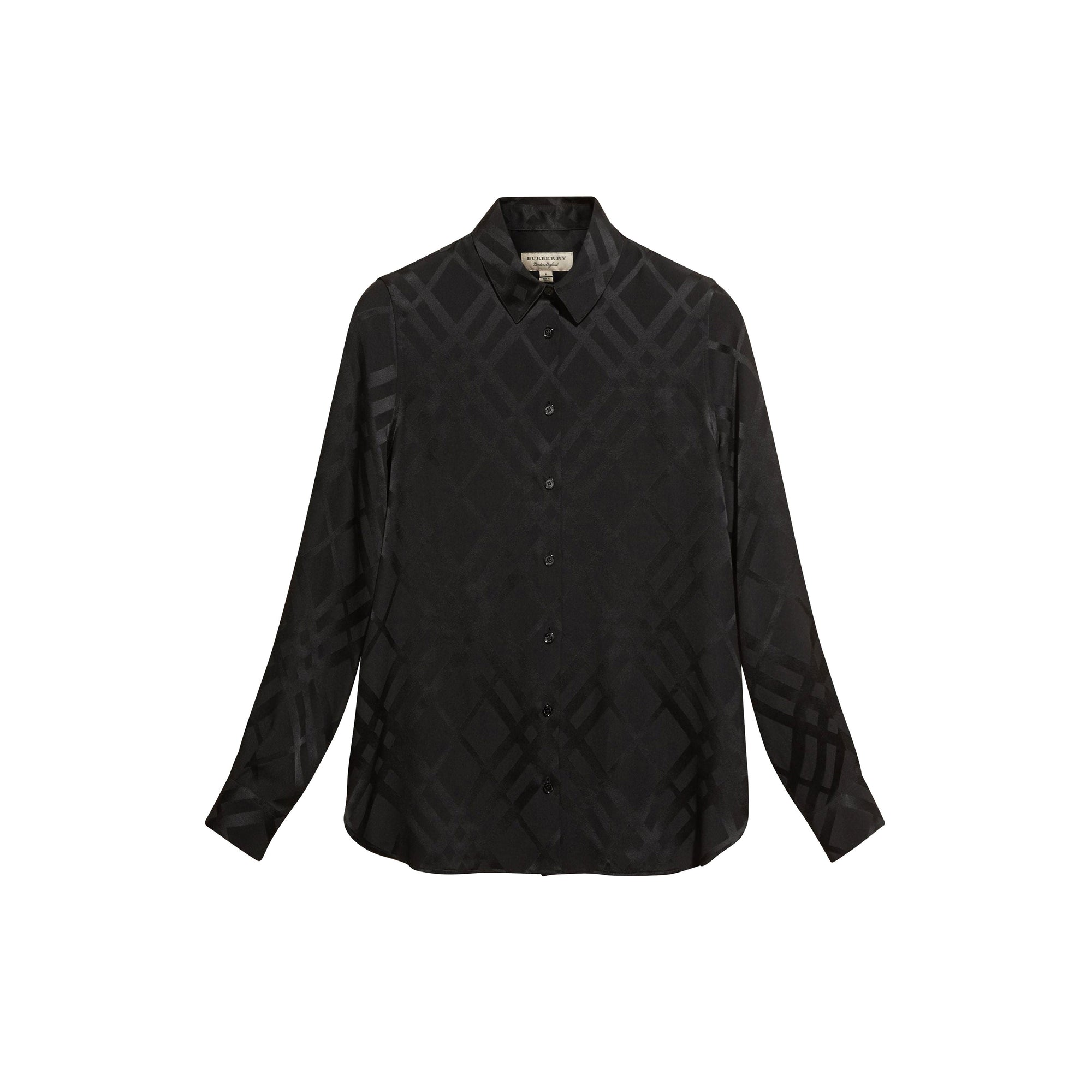 Chemise en soie à motif check ton sur ton - Noir