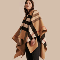 CAMEL Poncho en laine à motif check