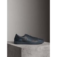 NAVY Sneakers en cuir et tissu London check