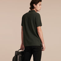RACING GREEN MELANGE Polo en piqué de coton avec patte à motif check