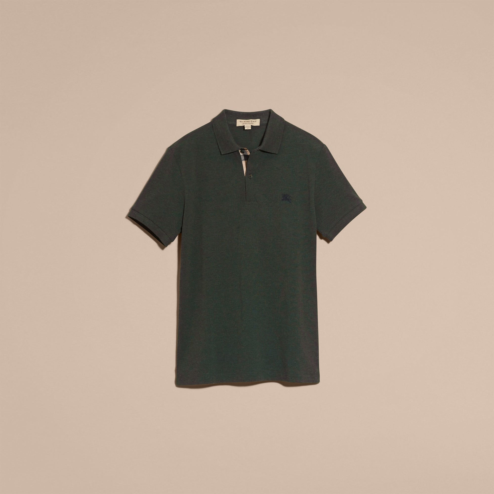 RACING GREEN MELANGE Polo en piqué de coton avec patte à motif check