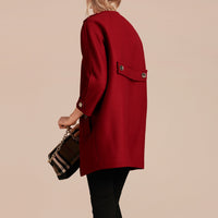 Manteau sans col en laine et cachemire techniques - Rouge parade