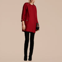 Manteau sans col en laine et cachemire techniques - Rouge parade