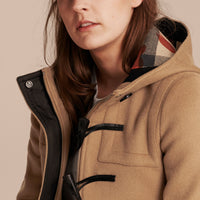 NEW CAMEL Duffle-coat en laine avec doublure à motif check et à cœurs
