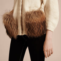 NATURAL WHITE Cardigan en laine et cachemire à col châle et garnitures en fourrure