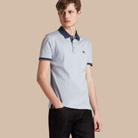 LIGHT BLUE Polo ajusté en coton avec bordures ton sur ton