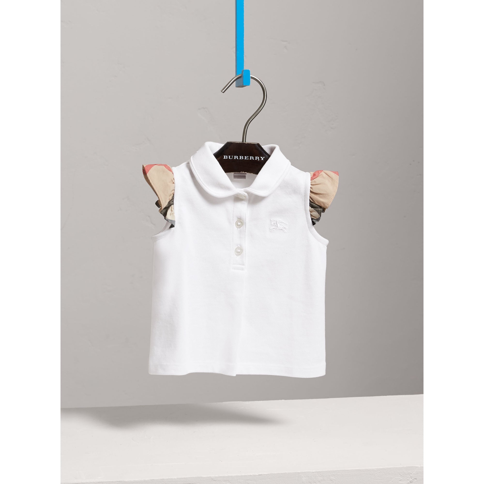 WHITE Polo en piqué de coton à manches papillon