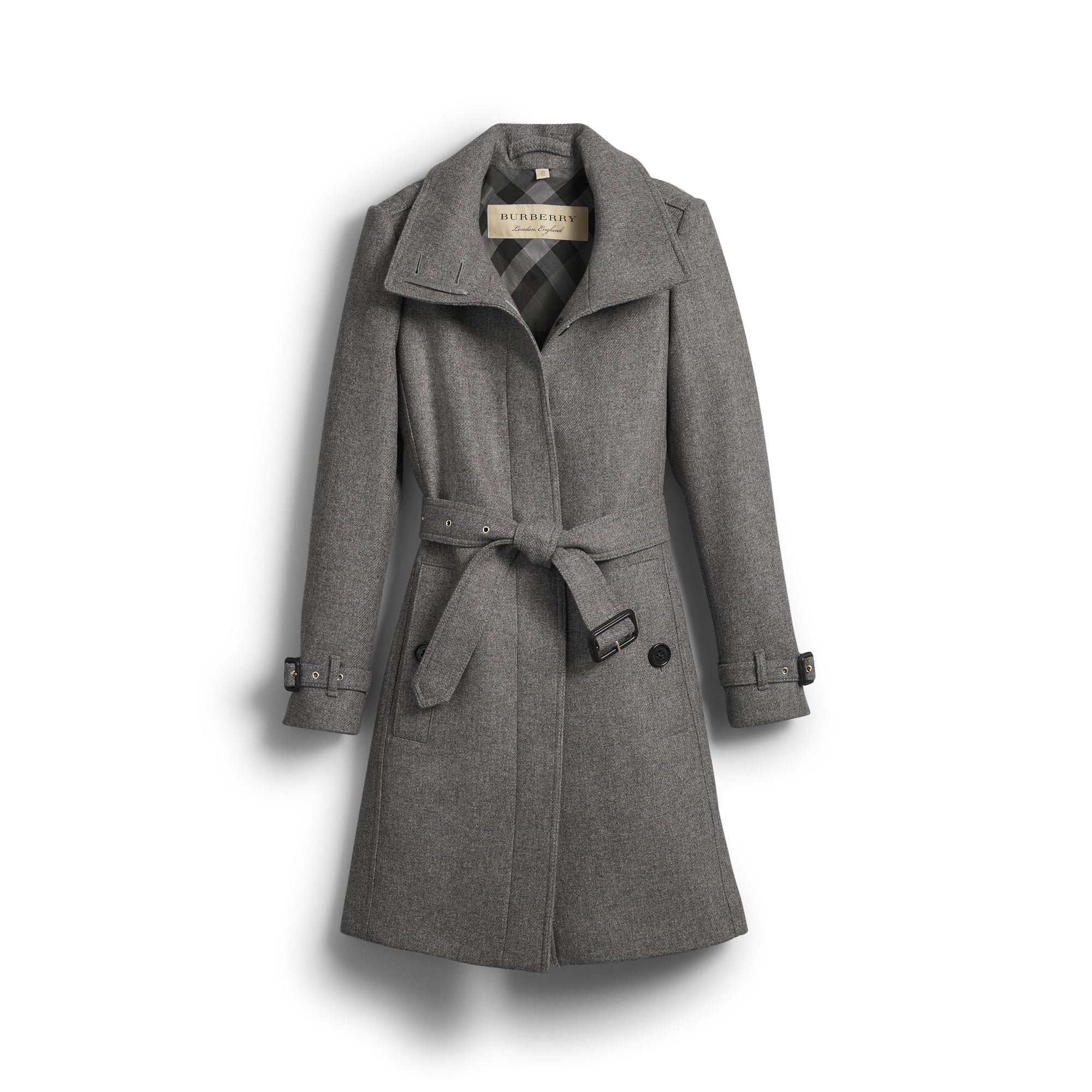STEEL GREY MELANGE Manteau en laine technique et cachemire avec col entonnoir