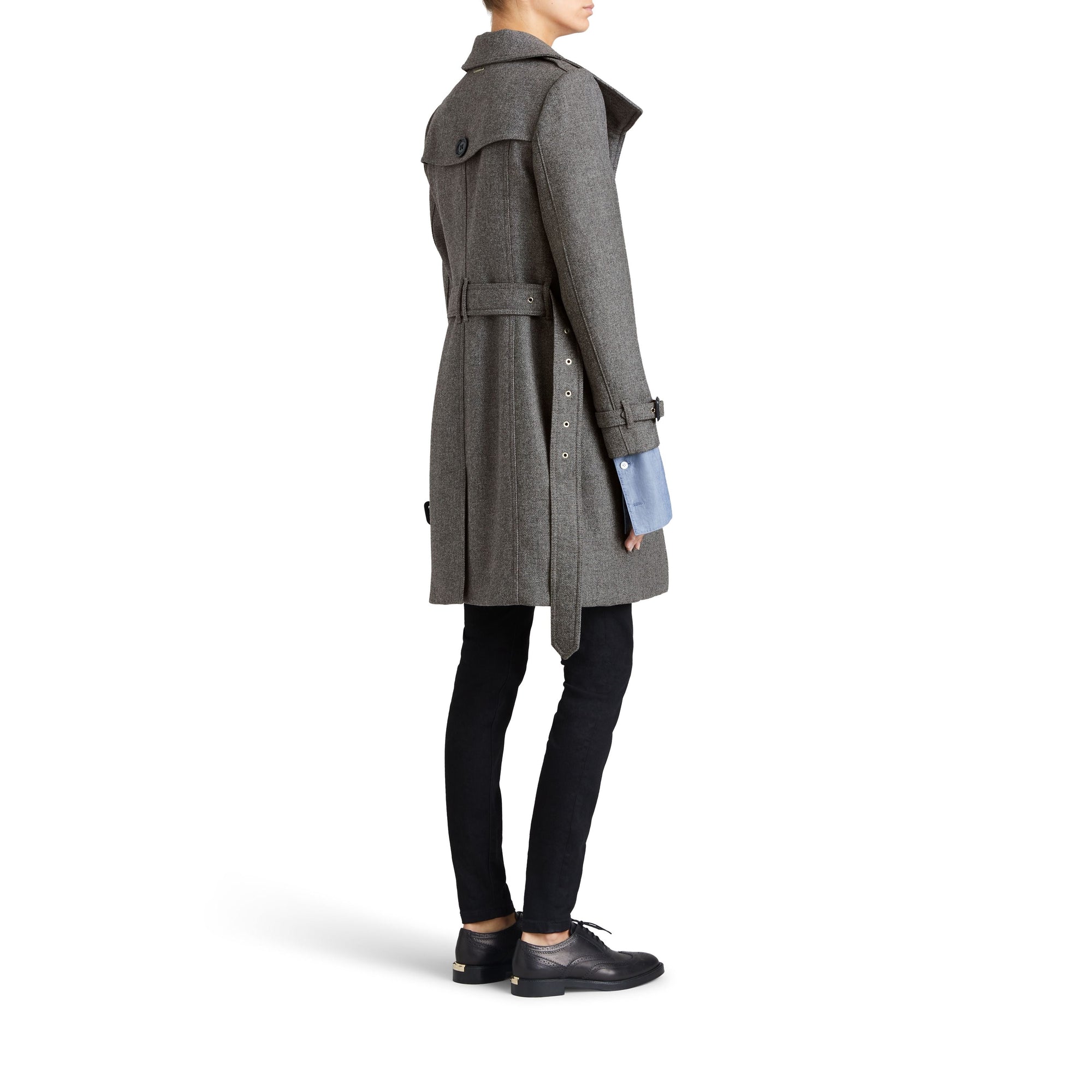 STEEL GREY MELANGE Manteau en laine technique et cachemire avec col entonnoir
