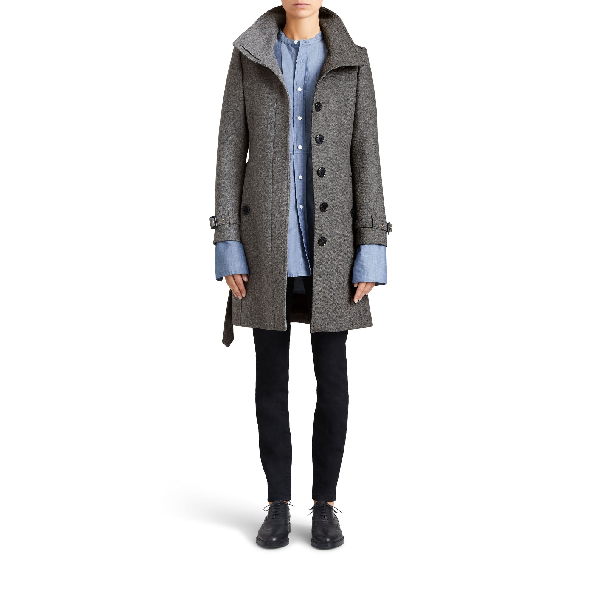 STEEL GREY MELANGE Manteau en laine technique et cachemire avec col entonnoir