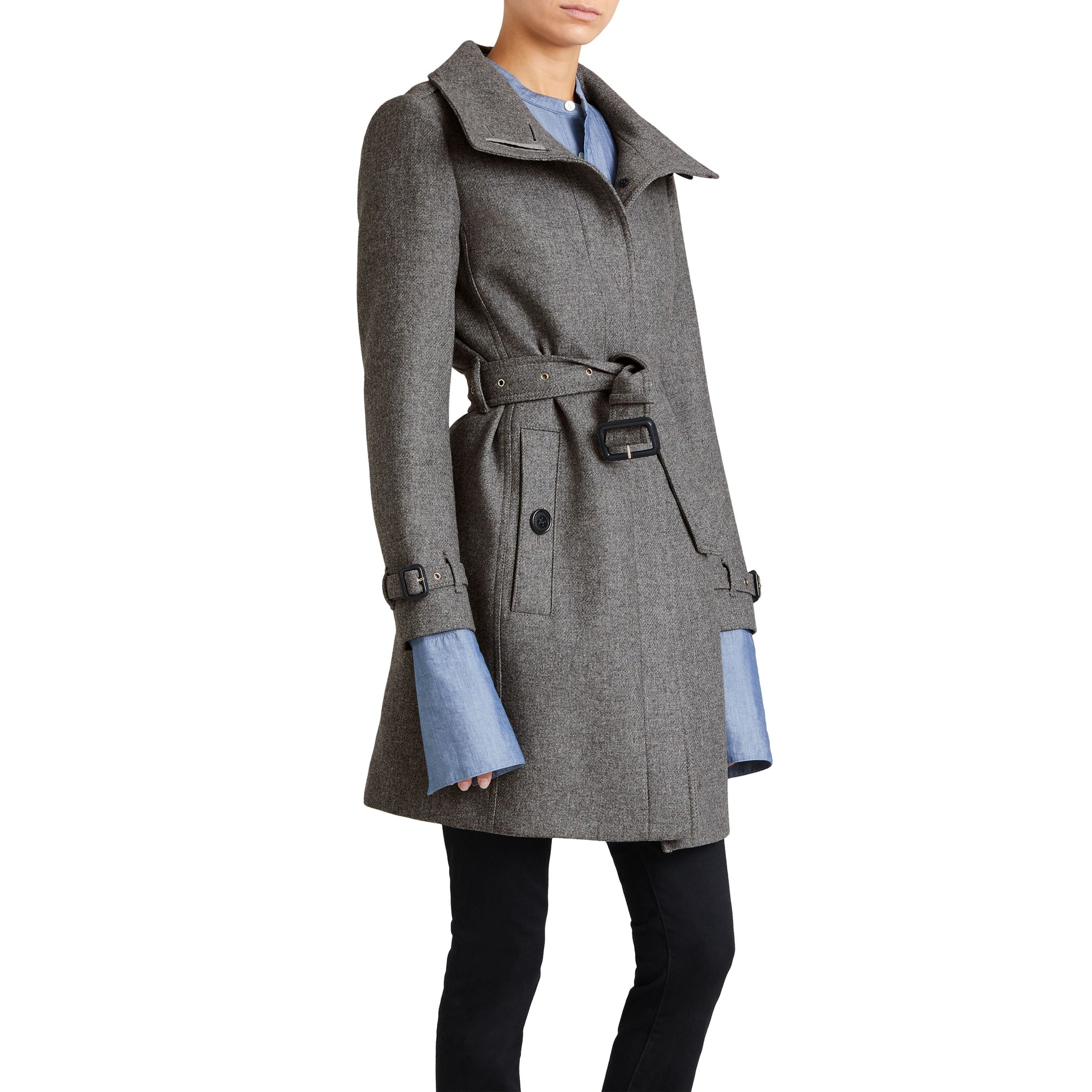 STEEL GREY MELANGE Manteau en laine technique et cachemire avec col entonnoir