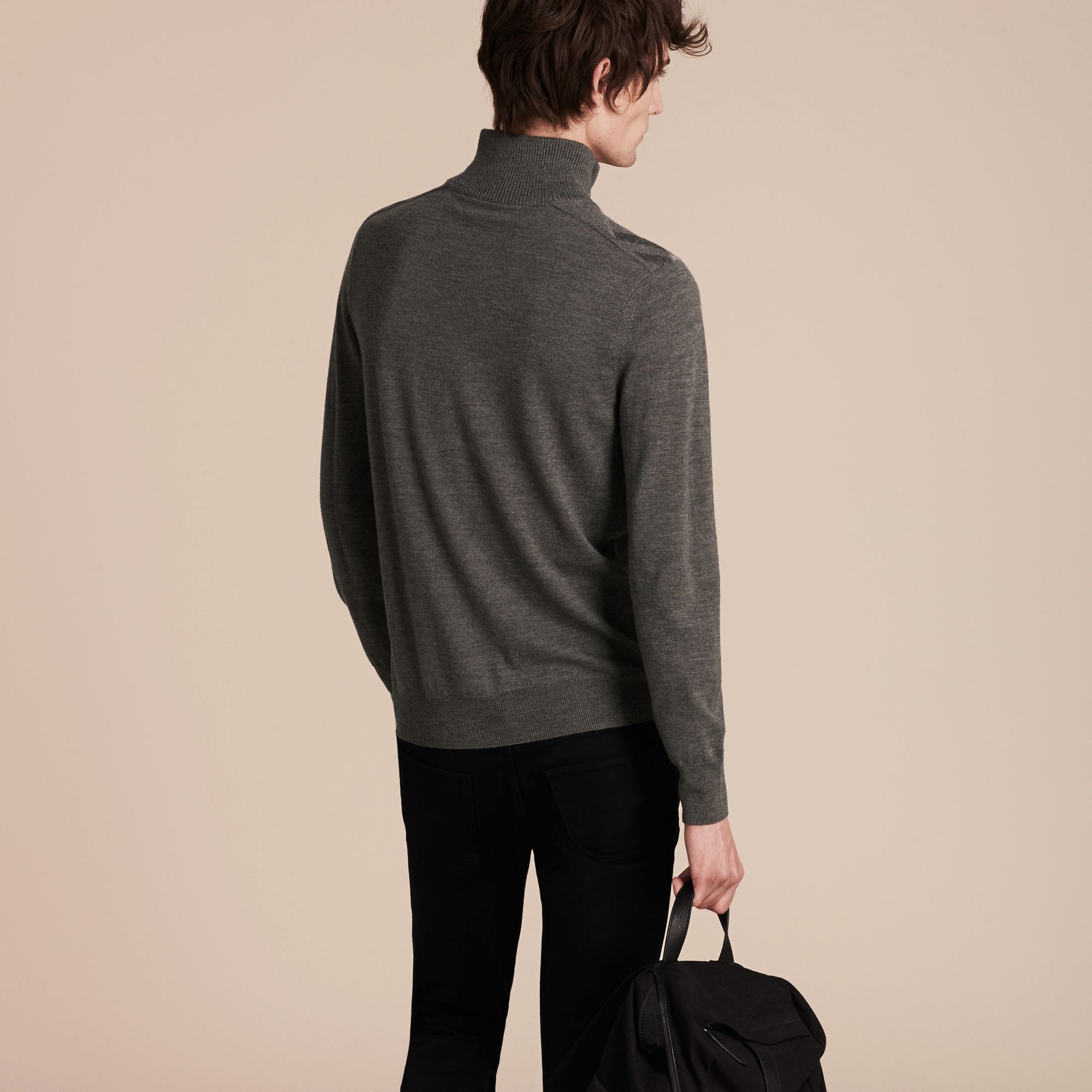 MID GREY MEL Pull en laine mérinos à col zippé