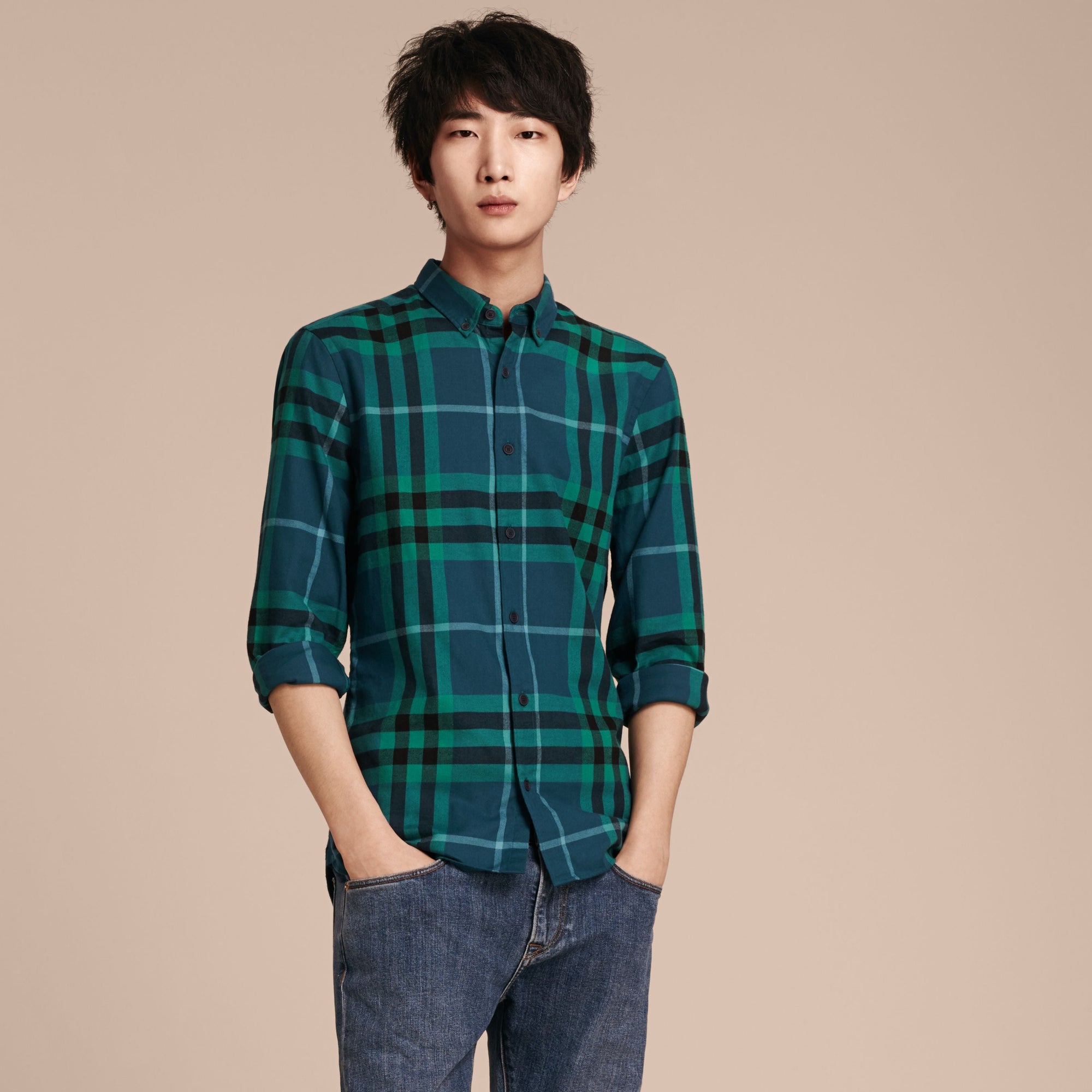MINERAL BLUE Chemise en flanelle de coton à motif check