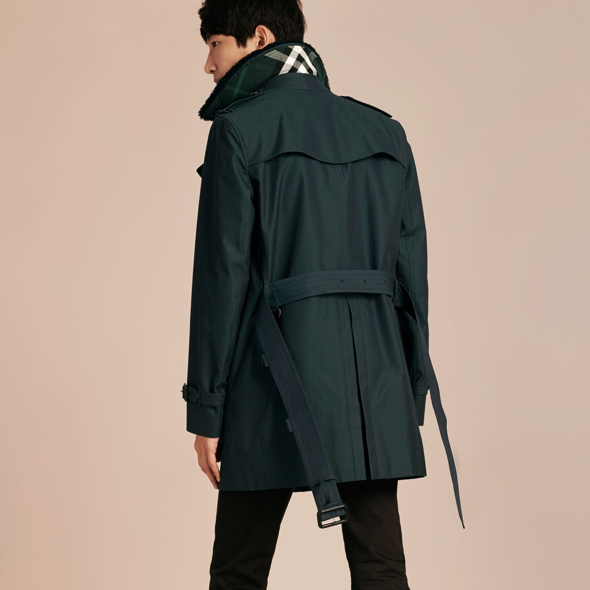 RACING GREEN Trench-coat en gabardine de coton avec surcol en shearling et gilet intérieur