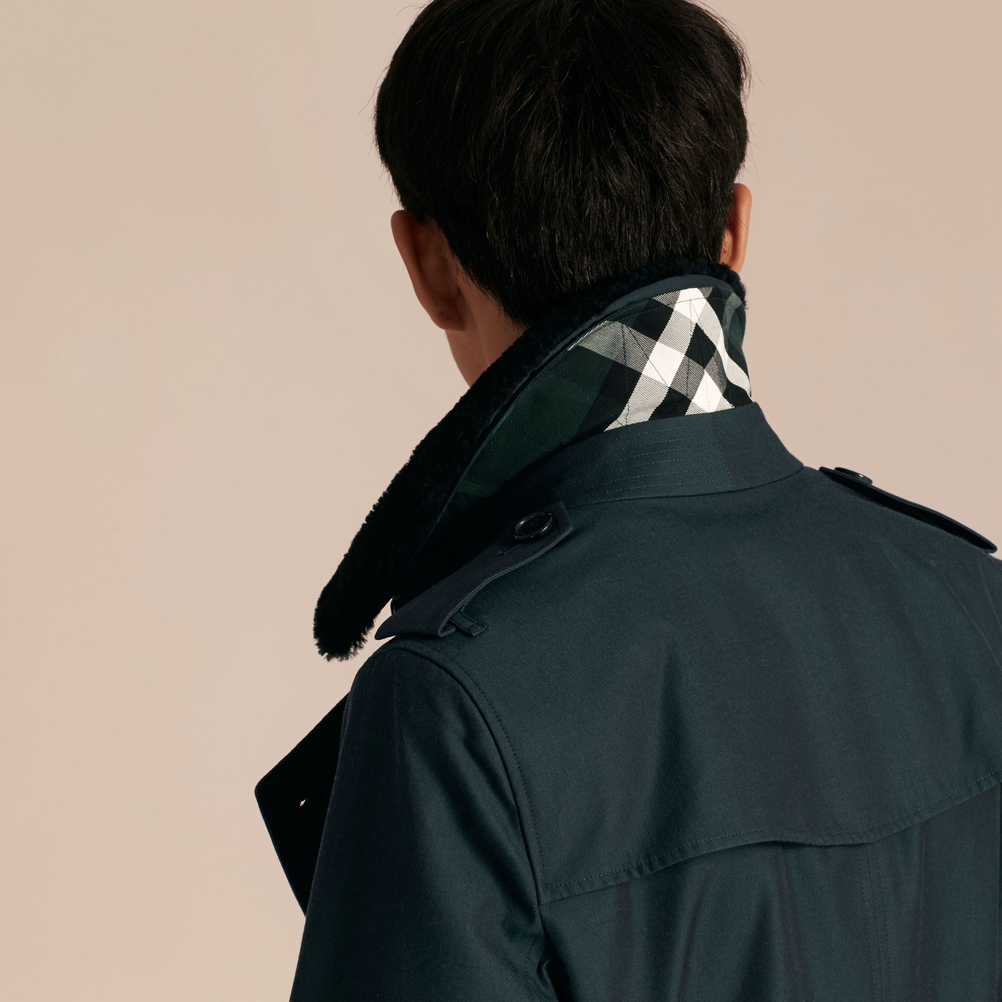 RACING GREEN Trench-coat en gabardine de coton avec surcol en shearling et gilet intérieur