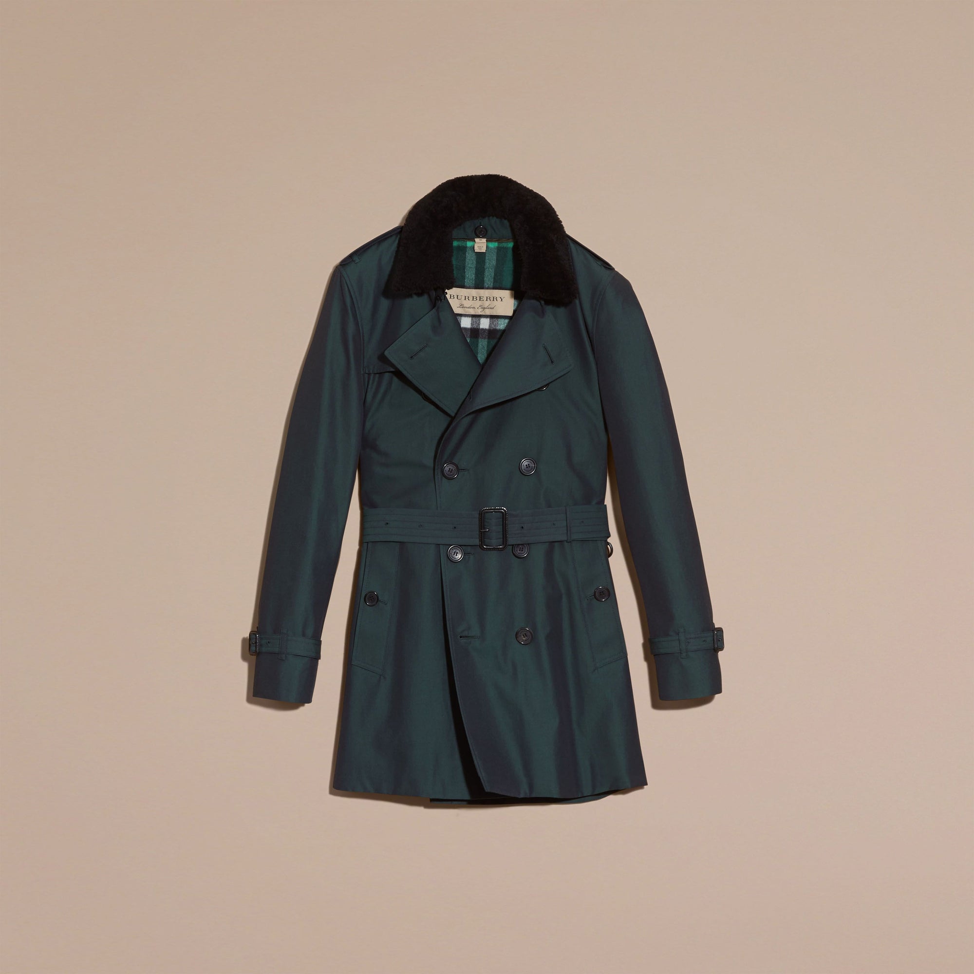RACING GREEN Trench-coat en gabardine de coton avec surcol en shearling et gilet intérieur