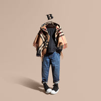 NEW CLASSIC Cape en laine et cachemire à motif check, avec capuche