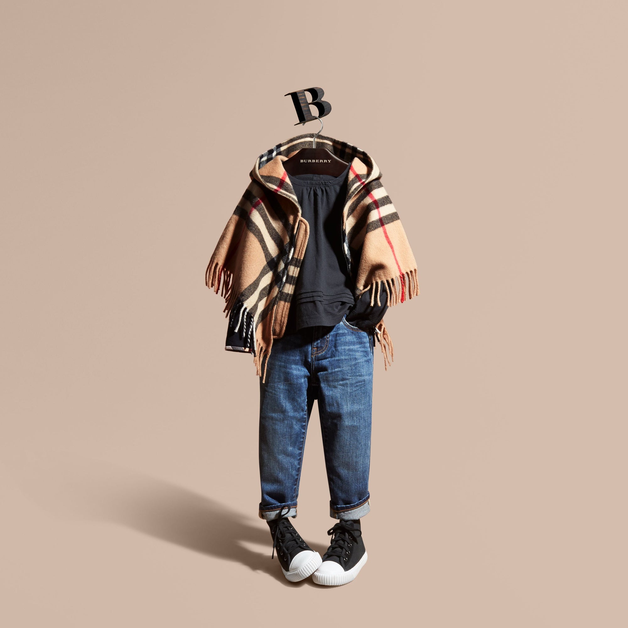 NEW CLASSIC Cape en laine et cachemire à motif check, avec capuche