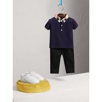 TRUE NAVY Polo en coton avec col à motif check