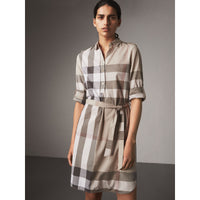PALE STONE Robe chemise en coton à motif check