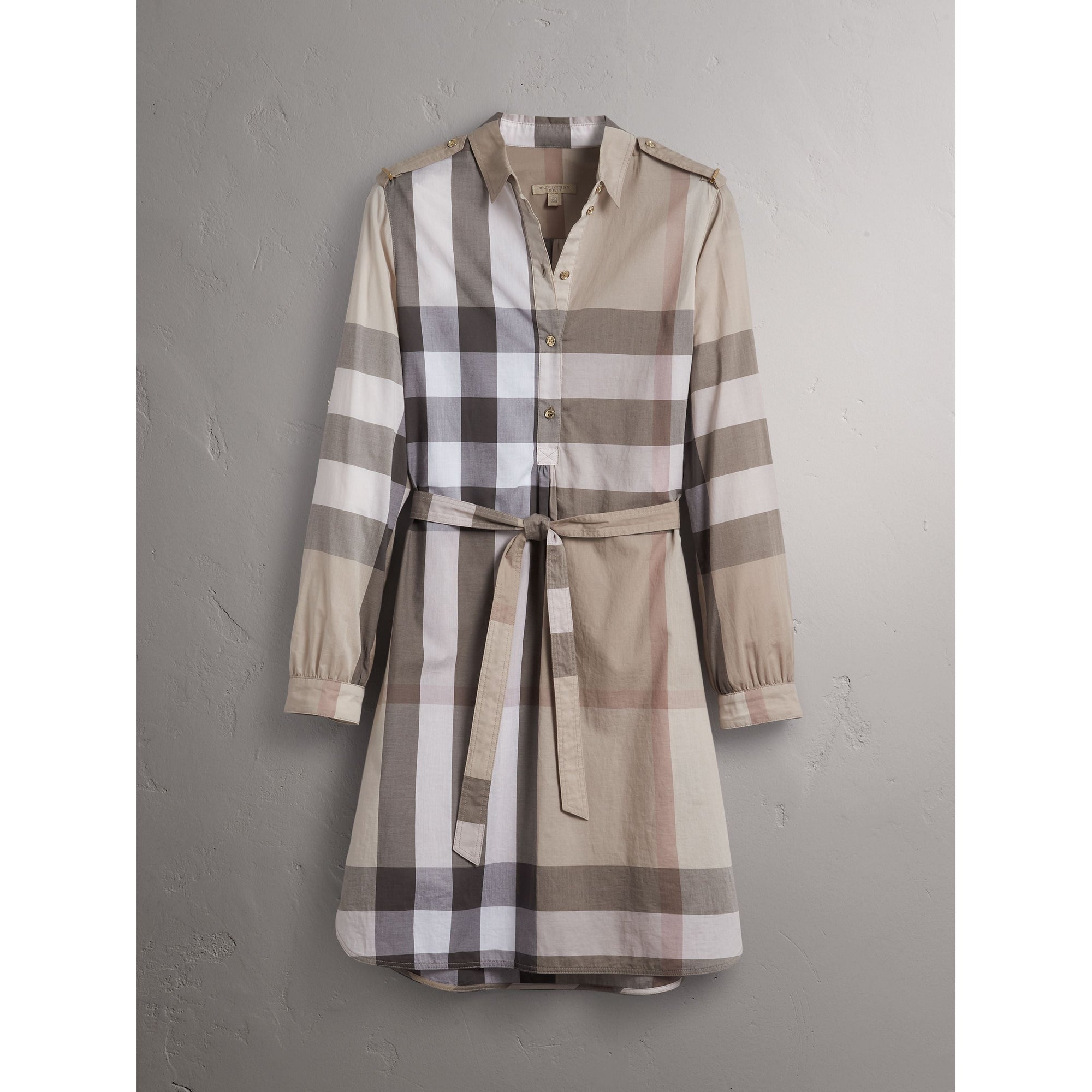PALE STONE Robe chemise en coton à motif check