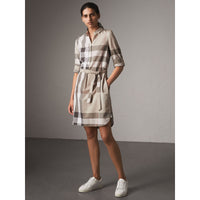 PALE STONE Robe chemise en coton à motif check