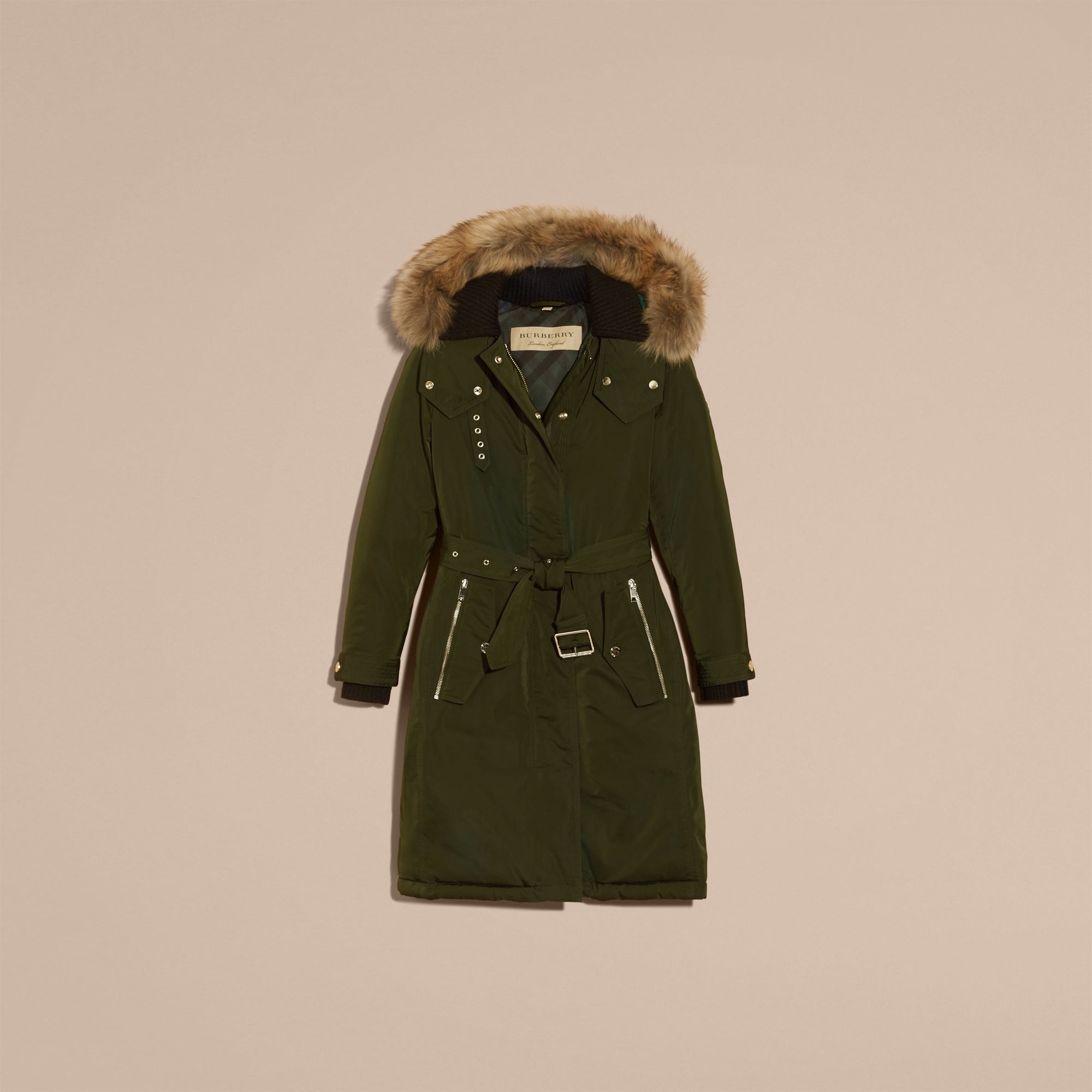 DARK CEDAR GREEN Parka rembourrée avec bordure en fourrure amovible