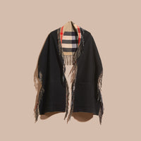 CAMEL/BLACK Étole en laine mérinos et cachemire à franges