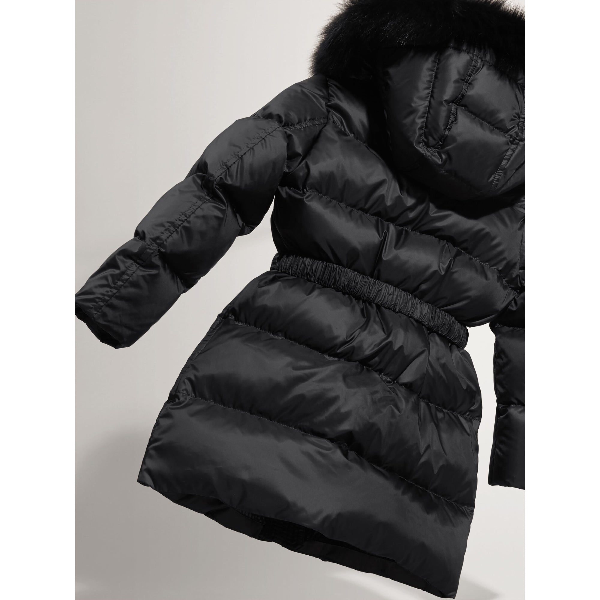 BLACK Manteau rembourré en duvet avec capuche bordée de fourrure de renard amovible