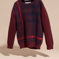 DEEP CLARET Pull en laine et cachemire mélangés à motif check