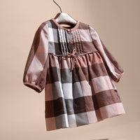 ANTIQUE ROSE Robe en flanelle de coton à motif check avec nœud décoratif