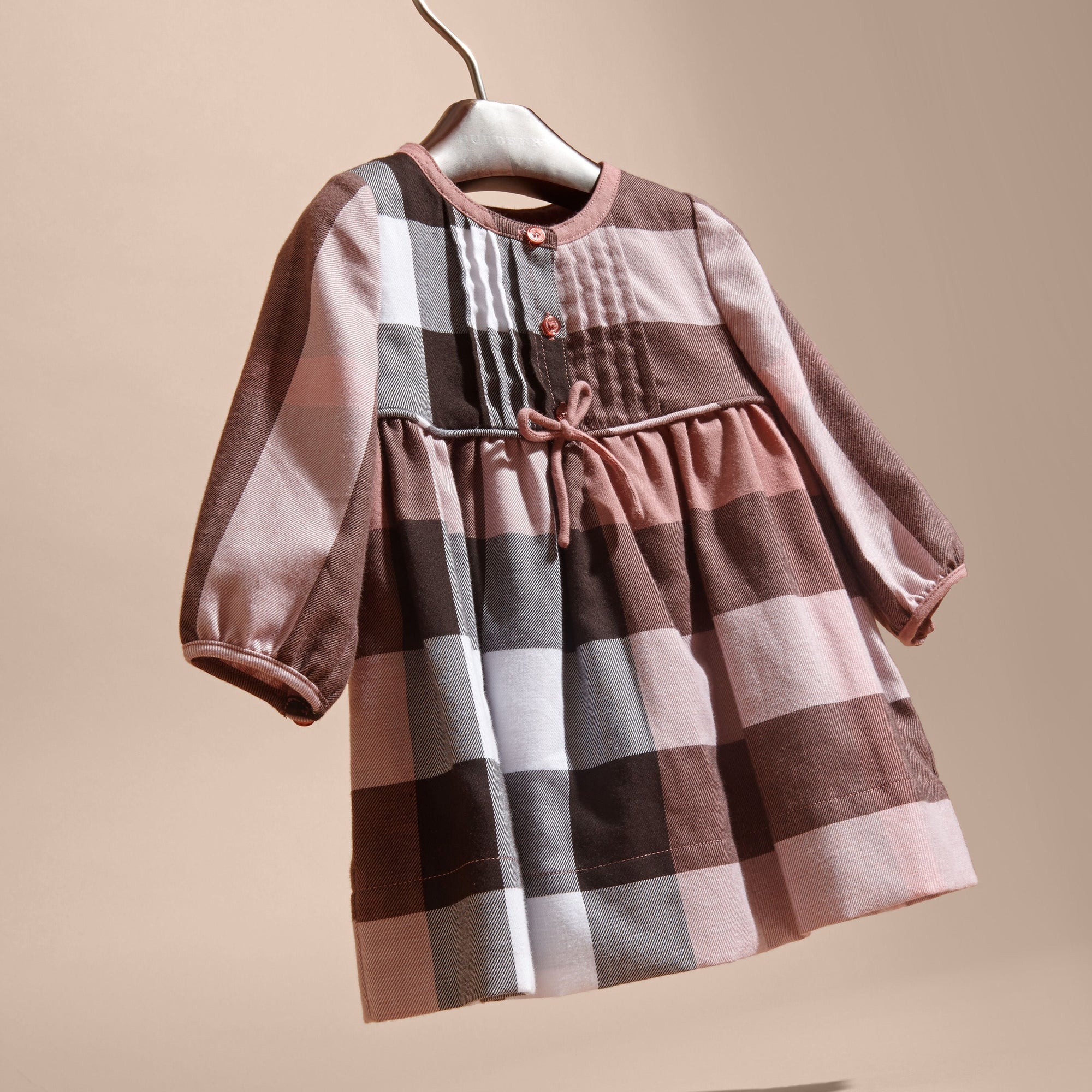 ANTIQUE ROSE Robe en flanelle de coton à motif check avec nœud décoratif