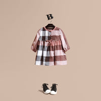 ANTIQUE ROSE Robe en flanelle de coton à motif check avec nœud décoratif