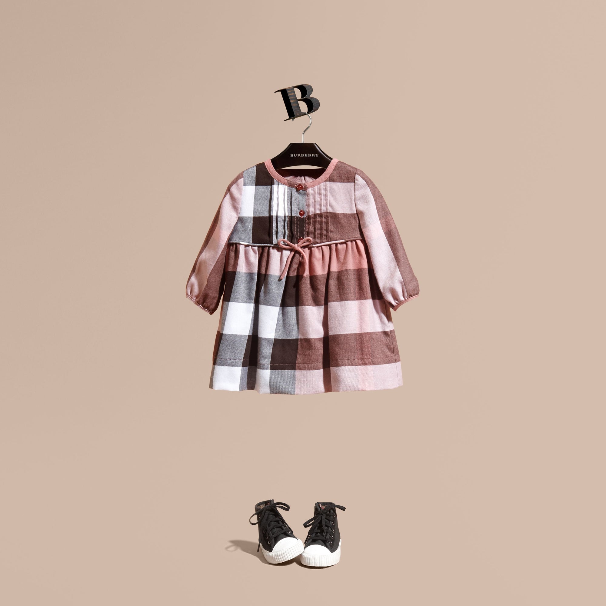 ANTIQUE ROSE Robe en flanelle de coton à motif check avec nœud décoratif