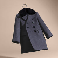 AIRFORCE BLUE Caban en laine technique avec col en shearling amovible