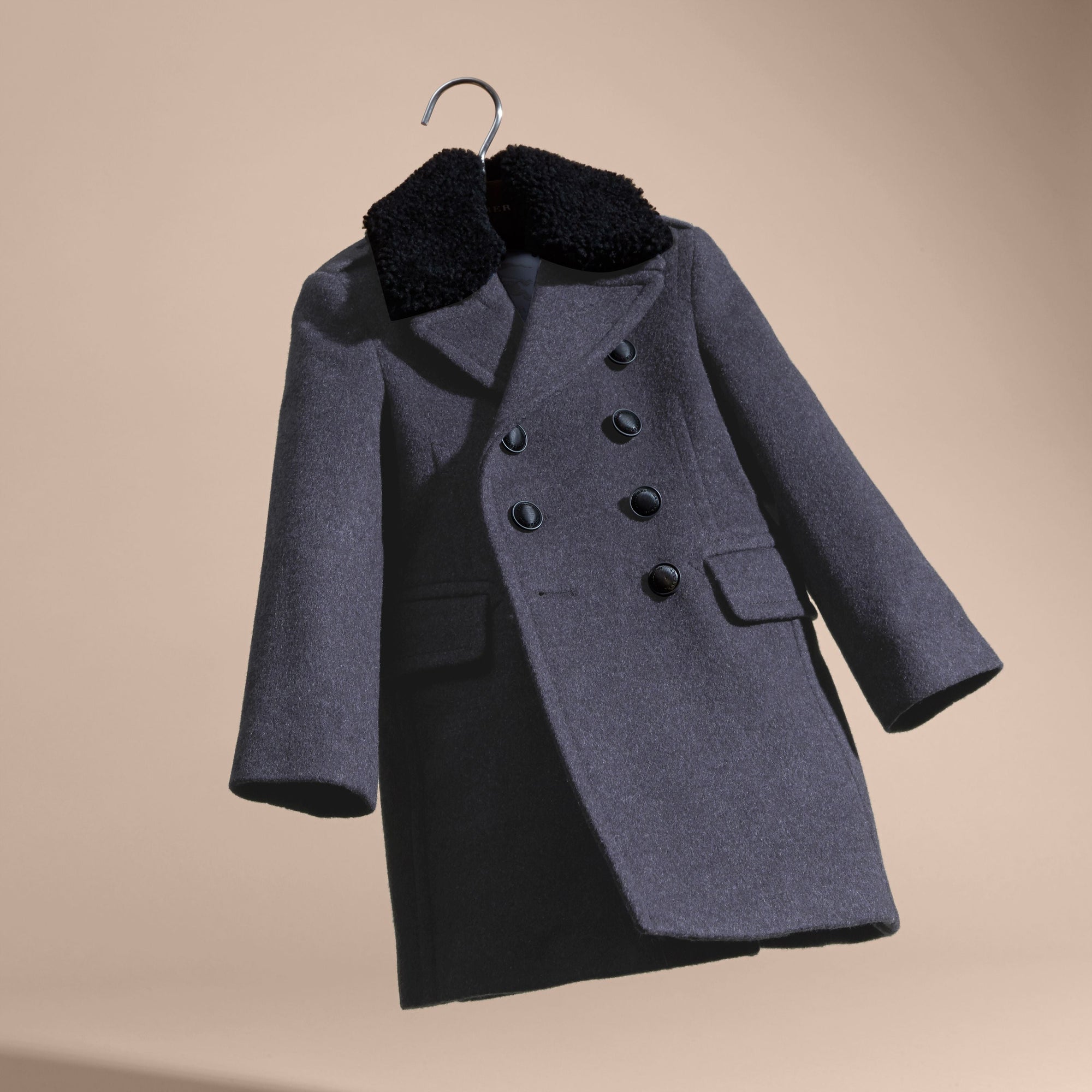 AIRFORCE BLUE Caban en laine technique avec col en shearling amovible