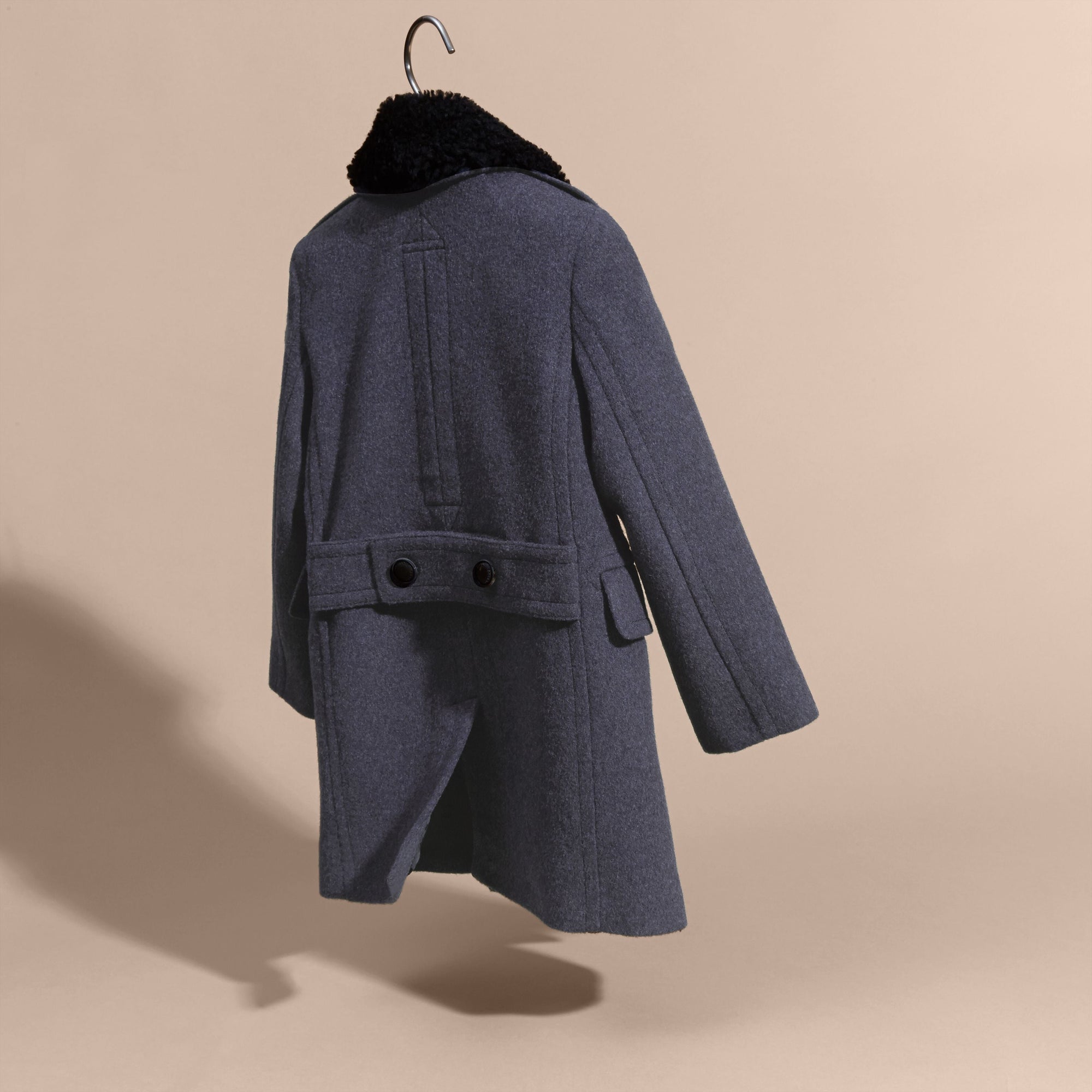 AIRFORCE BLUE Caban en laine technique avec col en shearling amovible