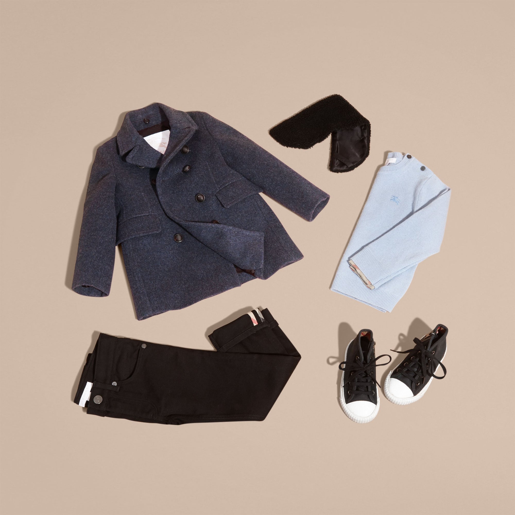AIRFORCE BLUE Caban en laine technique avec col en shearling amovible