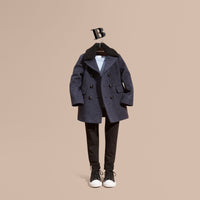 AIRFORCE BLUE Caban en laine technique avec col en shearling amovible