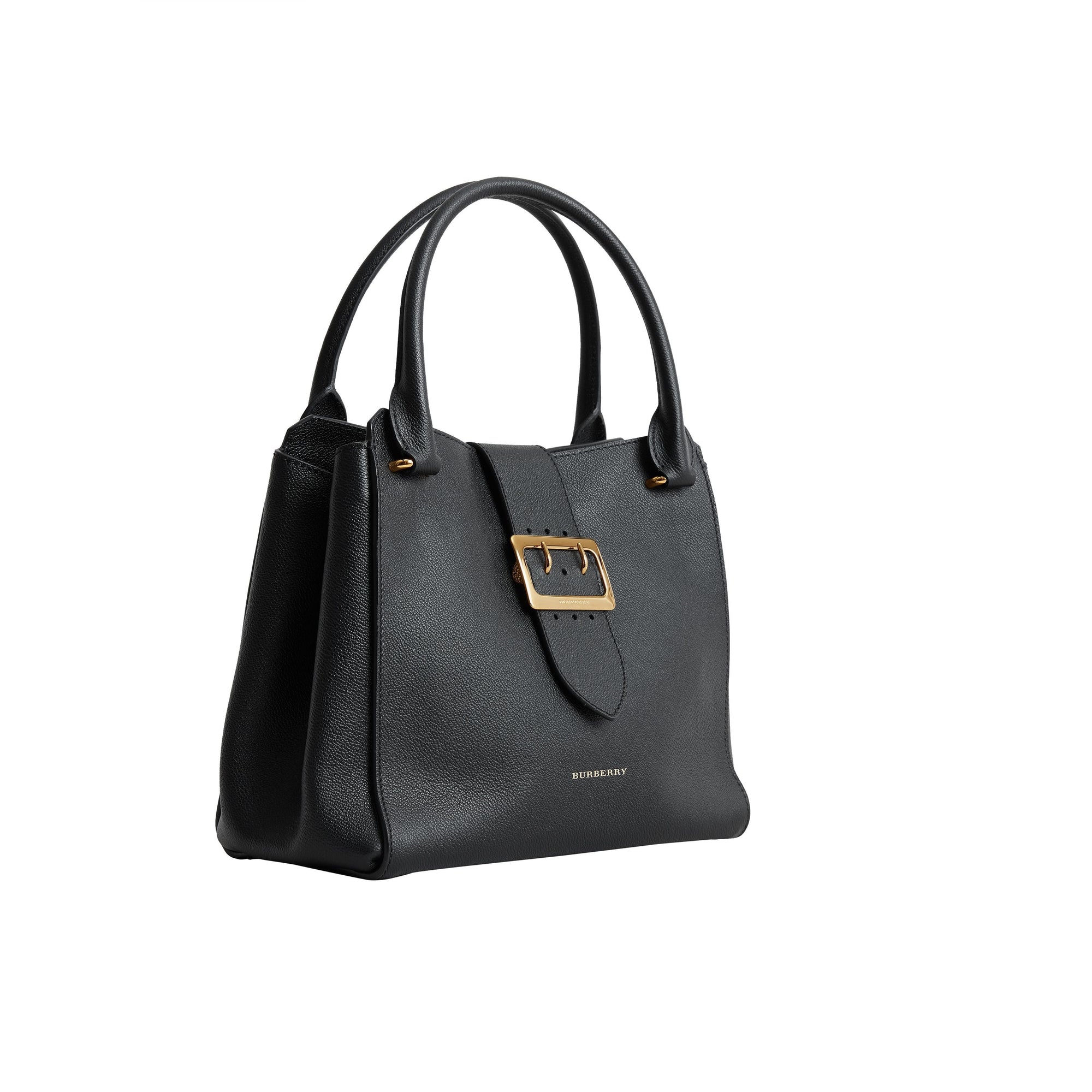 Sac tote the buckle moyen en cuir grainé - Noir
