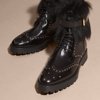 BLACK Bottines à bout golf en cuir et shearling