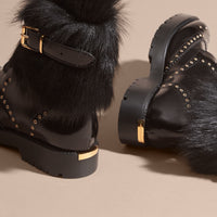 BLACK Bottines à bout golf en cuir et shearling