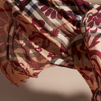 CRIMSON Foulard en laine et soie à motif check et imprimé floral