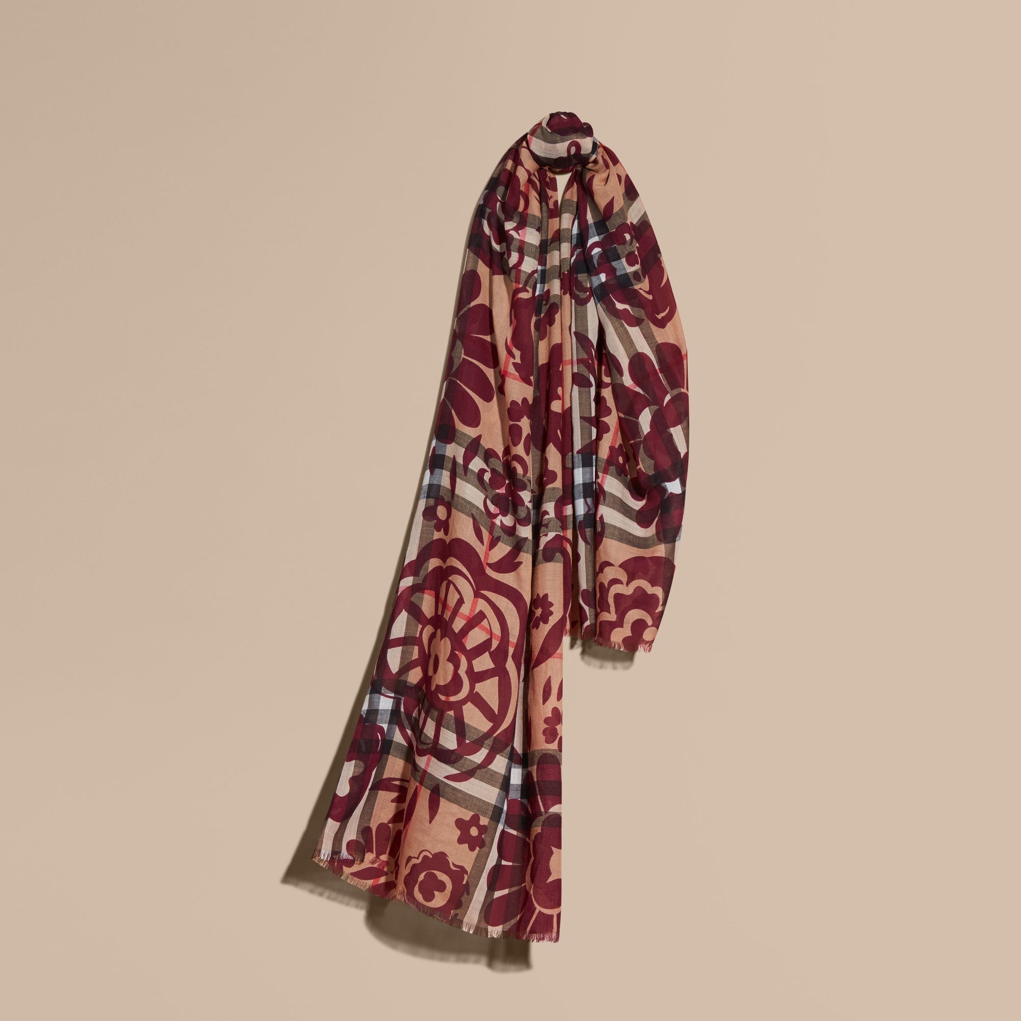 CRIMSON Foulard en laine et soie à motif check et imprimé floral