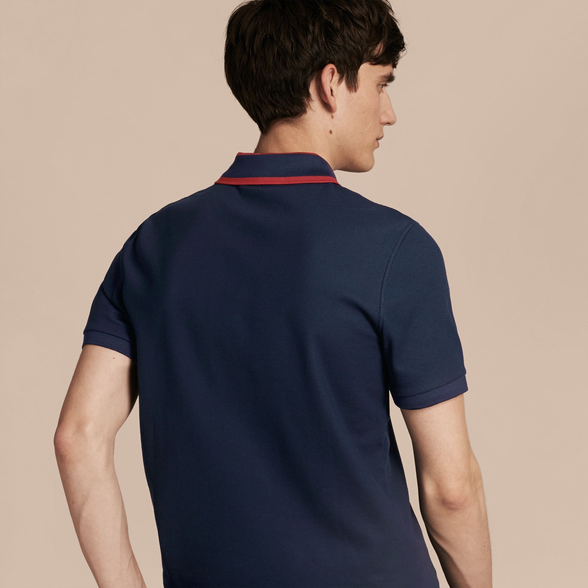 NAVY BLUE Polo en piqué de coton avec col rayé
