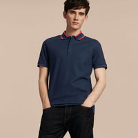 NAVY BLUE Polo en piqué de coton avec col rayé