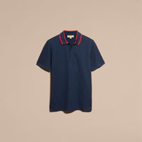 NAVY BLUE Polo en piqué de coton avec col rayé