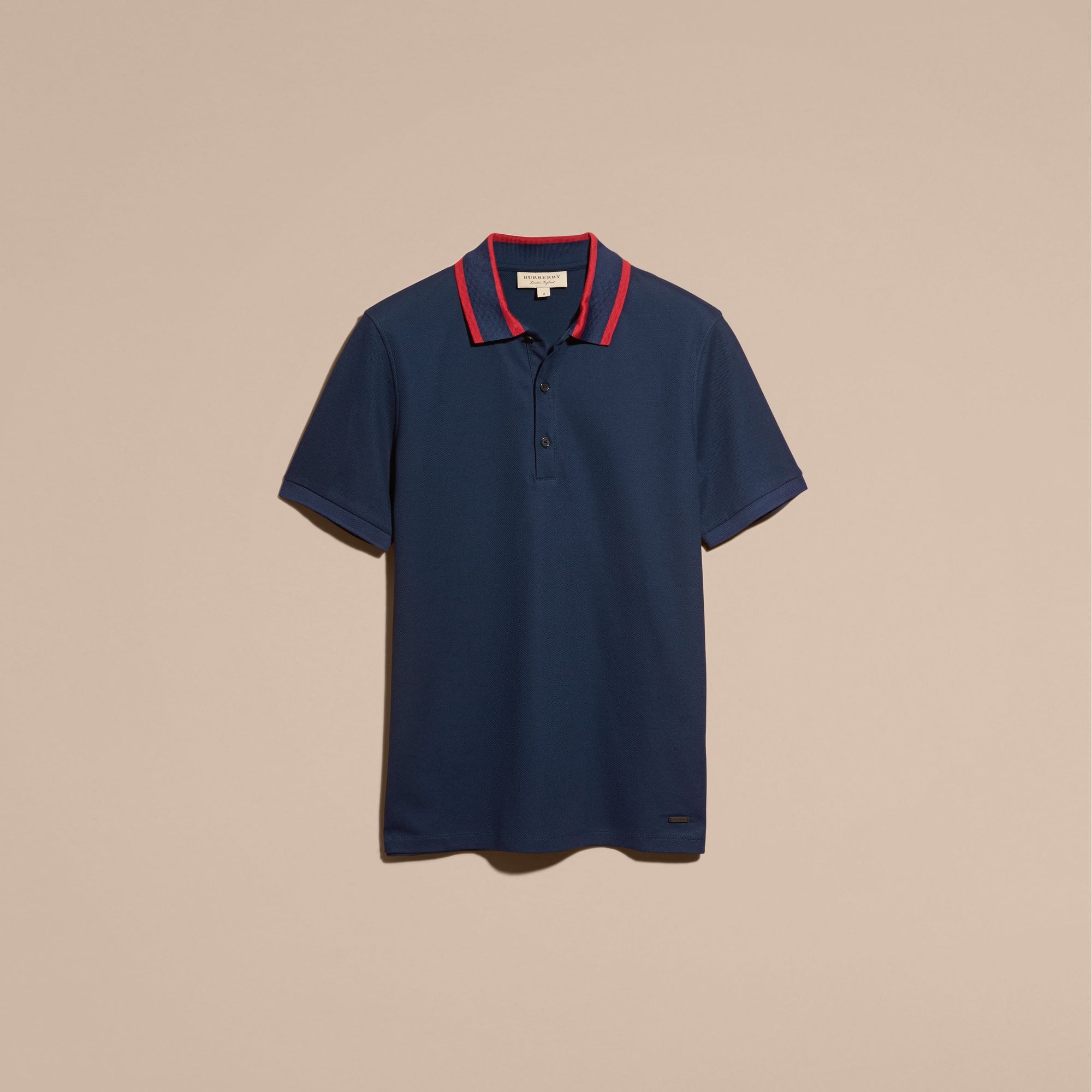 NAVY BLUE Polo en piqué de coton avec col rayé
