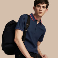 NAVY BLUE Polo en piqué de coton avec col rayé