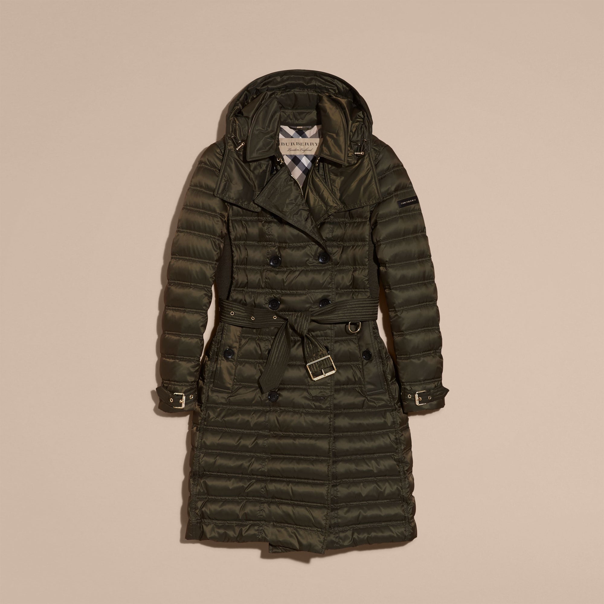 DARK OLIVE Doudoune longue rembourrée en duvet avec capuche amovible